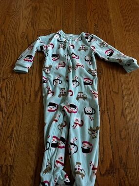 Carters Kids Holiday Fleece Footed Pajamas - Light Aqua with Festive Faces